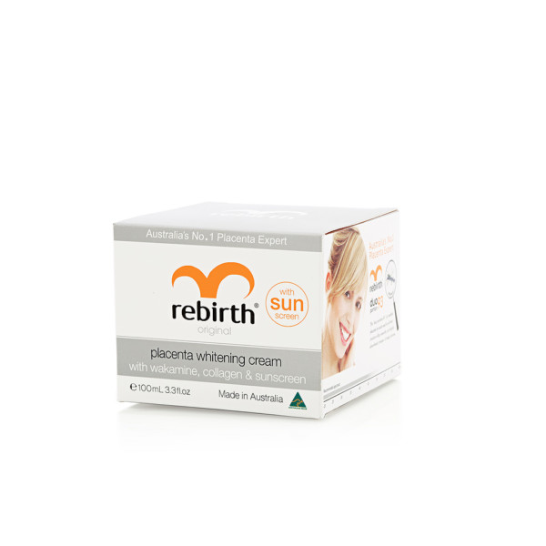 Rebirth Placenta Whitening Cream with Wakamine, Collagen & Sunscreen 100mL (RB09) - Image 2